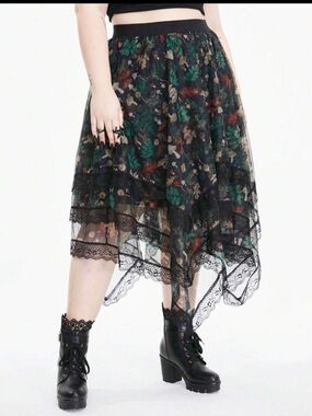 Women's Gothic Mushroom Print Layered Asymmetrical Hem Tulle Heavy whimsical
